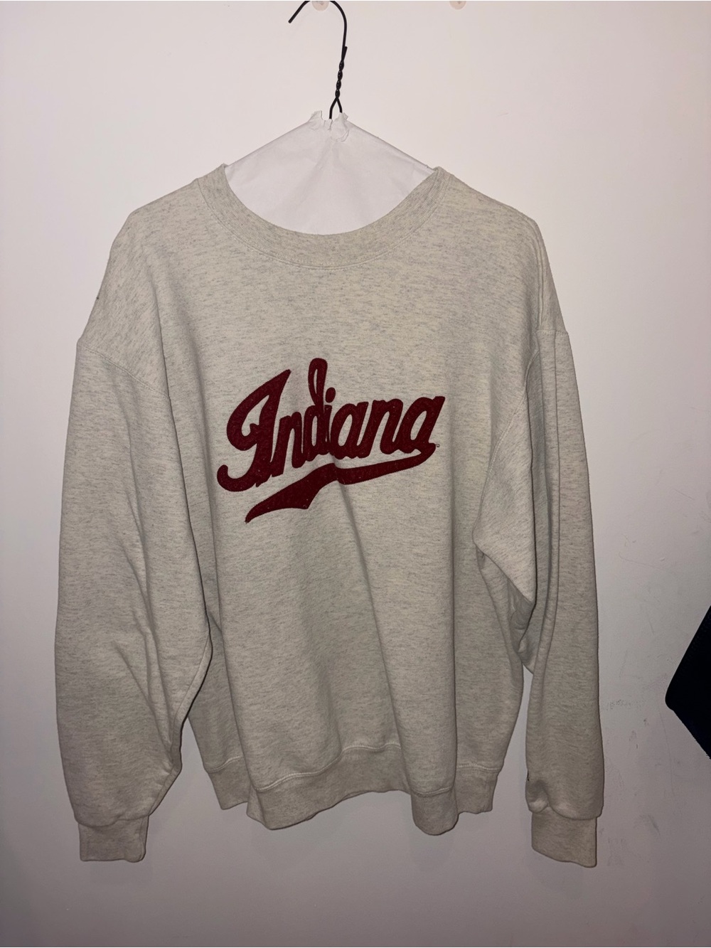 Indiana Crewneck Sweatshirt in Light Gray with Burgundy Script
